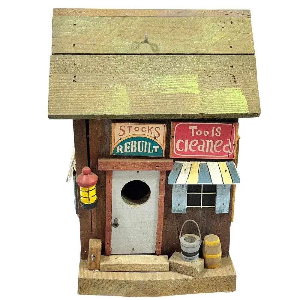 Vintage Wood Mining Town General Store Birdhouse 5x7x9